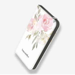 Pink Floral Folio Credit Card Phone Case for iPhone iPhone Credit Card Phone Case Folio Phone Case iPhone Wallet Phone Case