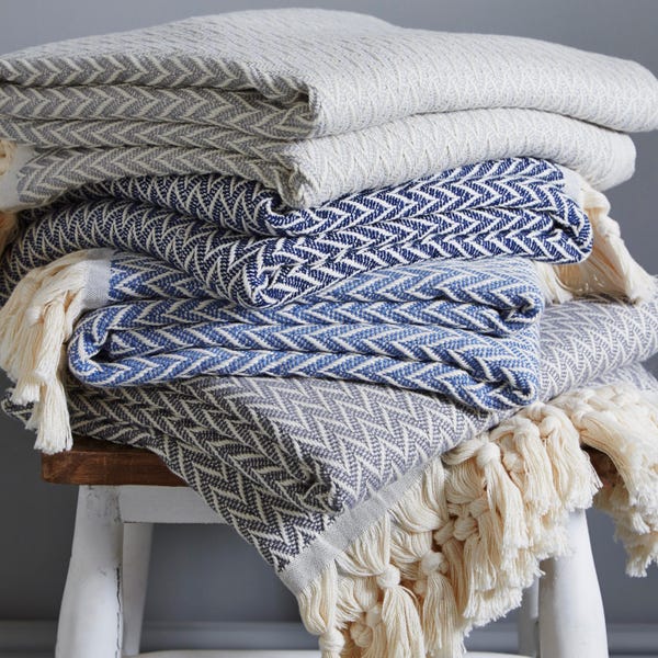 Zig Zag Throw | Cotton | Tassels| Rose Throw | Navy Throw | Denim Throw | Sofa | Bedding | Home & Living | Contemporary Blanket | Grey Throw