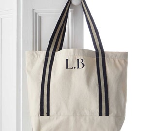 Personalised Beach Bag | Personalised Shopper | Stylish Beach Bag | Neutral Beach Bag | Modern Tote Bag | Stripped Tote Bag | Large Tote