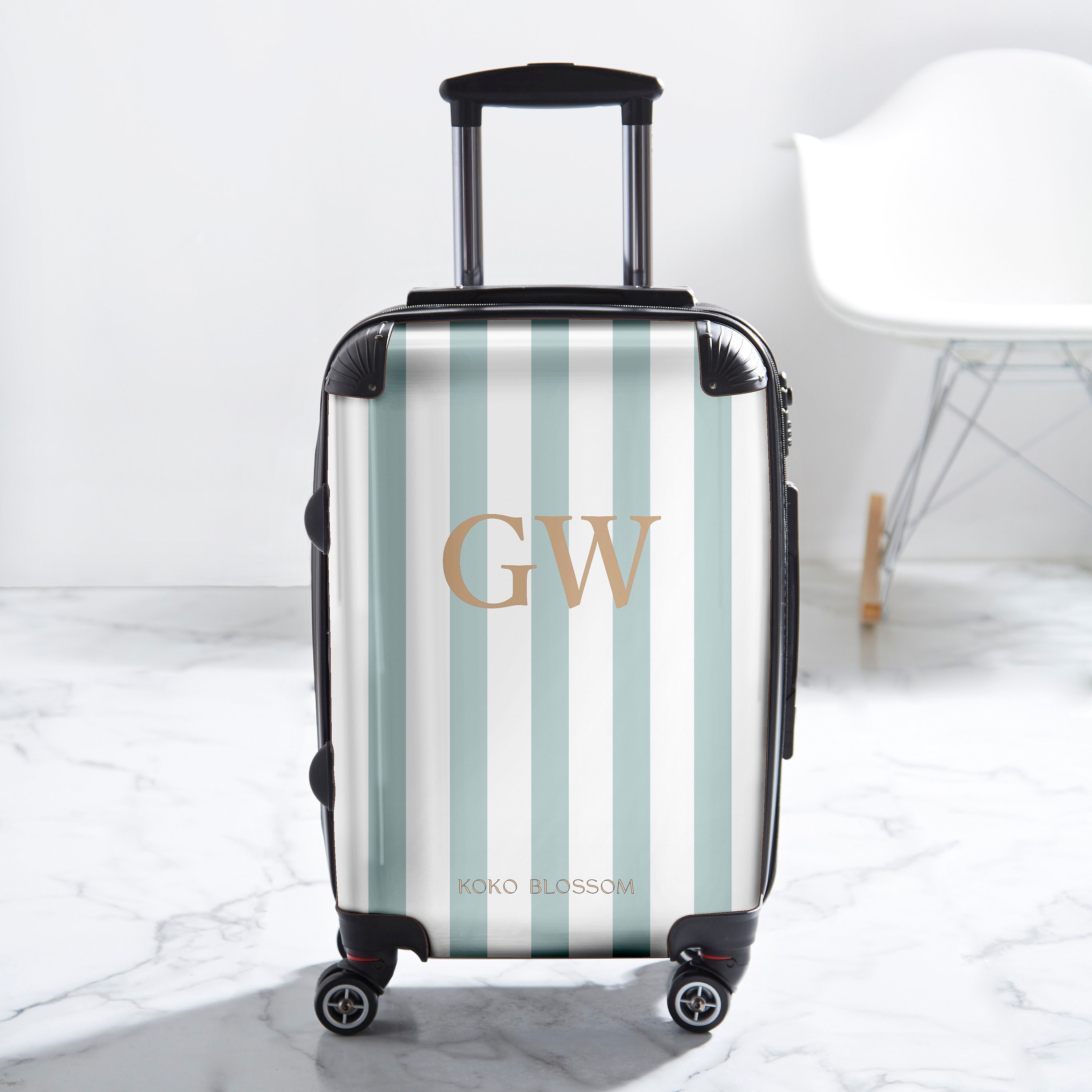 Teal Stripped Personalised Luggage | Personalised Suitcase | Custom Suitcase | Cabin Bag | Custom Luggage| Personalised Luggage