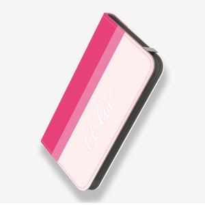 Pink Stripe Vertical Folio Credit Card Phone Case para iPhone iPhone Credit Card Phone Case Folio Phone Case iPhone Wallet Phone Case