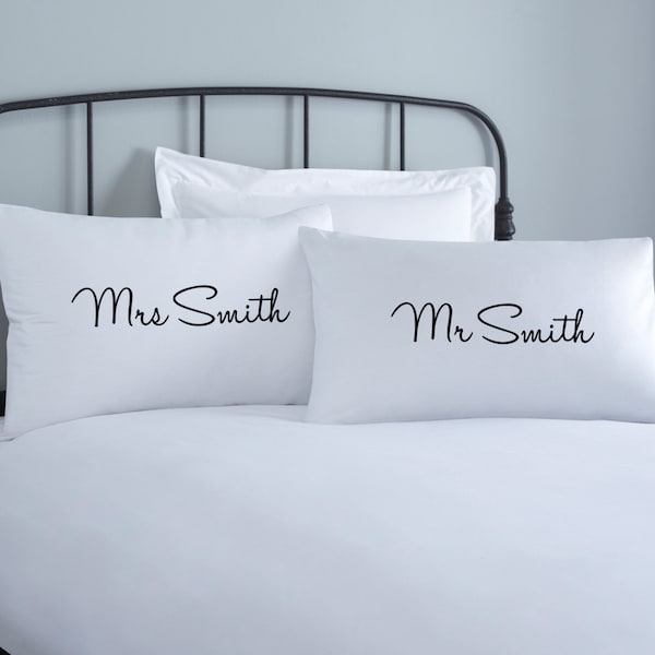 Couples Personalised Pillowcase set - 2 pillow covers - home wedding gift - engagement gift - anniversary gift - mr and mrs custom pillow