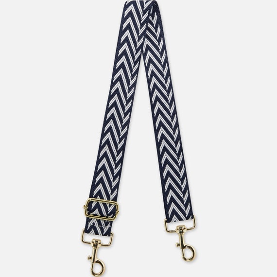 Navy Blue Chevron Print Nylon Bag Strap. Customisable Bag Strap