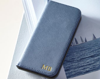 Blue Leather Folio Credit Card Phone Case for iPhone | iPhone Credit Card Phone Case | Folio Phone Case | iPhone Wallet Phone Case