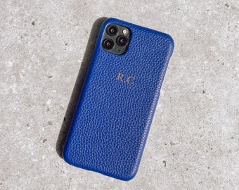 Pebble Leather Phone Case | Blue Phone Case | Personalised Phone Case | iPhone Phone Case | Embossed Phone Case