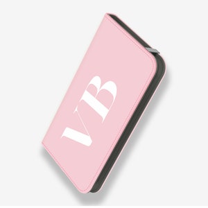 Pink & White Initials Folio Credit Card Phone Case for iPhone iPhone Credit Card Phone Case Folio Phone Case iPhone Wallet Phone Case