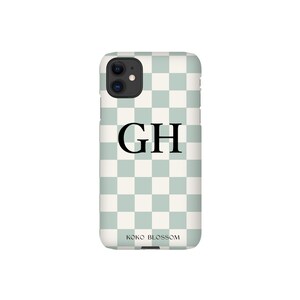 Funda para iPhone Sage Green Check Tough Funda para iPhone con iniciales de Google iPhone 14, 14 Plus, 13, 13 Pro, 12, 12 Pro Max, iPhone 11, iPhone X