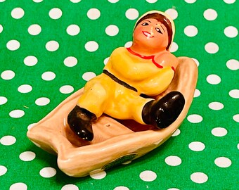 Elbee Art Fisherman in Boat Stacker Salt and Pepper Shakers made in Japan circa 1950s