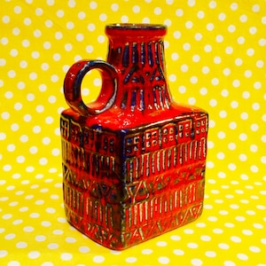 Bay Keramik Red and Blue Vase   - designed by Bodo Mans  - made in West Germany circa 1960s