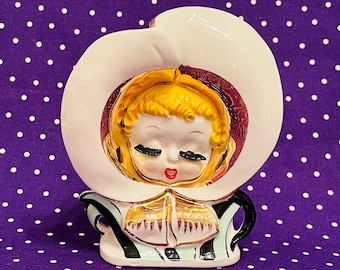Nippon Anthropomorphic White Iris Flower Girl Wall Pocket made in Japan circa 1950s