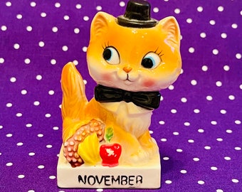 Norcrest Anthropomorphic November Thanksgiving Kitty Cat  made in Japan circa 1950s