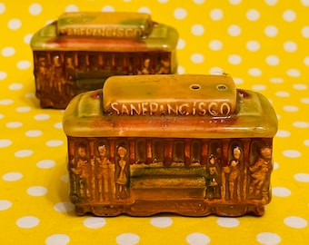 San Francisco Souvenir Trolley Car Salt and Pepper Shakers made in Japan circa 1960s
