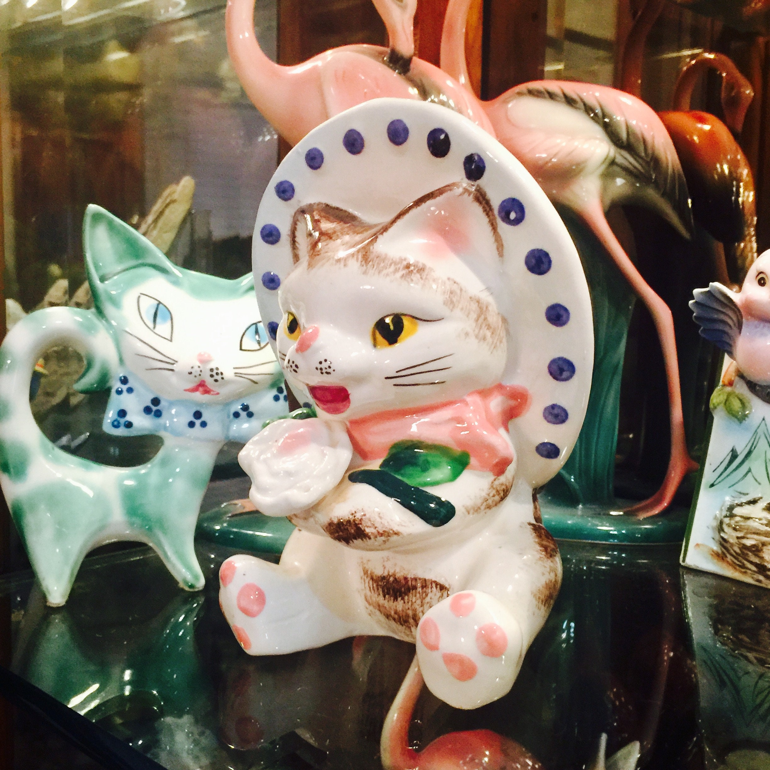 Victoria Ceramics Anthropomorphic Kitten Planter Wearing a Victoria Ceramics Anthropomorphic Kitten Planter Wearing a