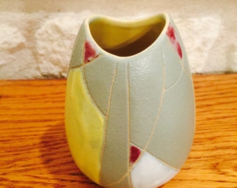 Jasba Midcentury Modern Gray, Maroon, and Yellow Vase made in West Germany circa 1950s