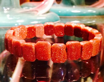 Glass Beaded Bracelet featuring Goldstone Beads