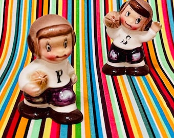 PY Miyao Little Football Players Salt and Pepper Shakers made in Japan circa 1950s