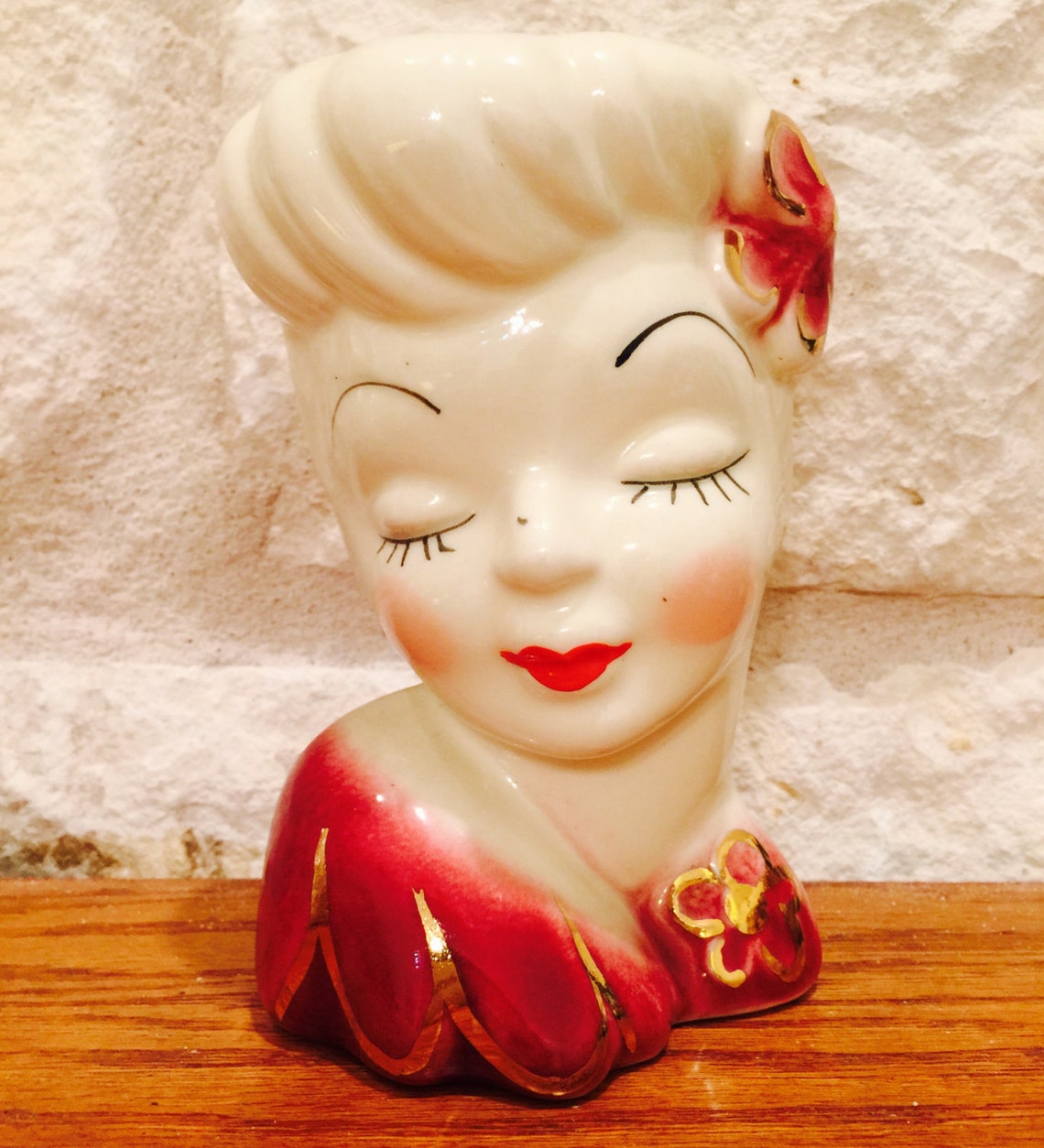 Vintage Betty Grable Lady Head Wall Pocket Vase Etsy