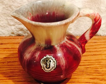 U Uebelacker Drip Glaze Maroon Mini Pitcher made in Germany circa 1950s
