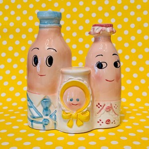 Relpo Sampson Imports Anthropomorphic Baby Bottle Family Planter made in Japan circa 1964