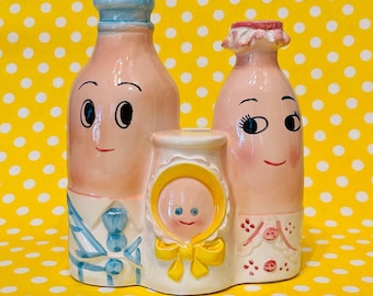 Relpo Sampson Imports Anthropomorphic Baby Bottle Family Planter made in Japan circa 1964