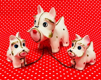 Pacific Anthropomorphic Polka Dot Scottish Terrier Family made in Japan circa 1950s