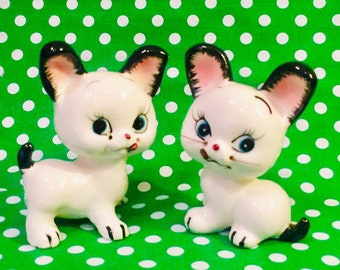 Napco Anthropomorphic White Kittens Cats with Whiskers Salt and Pepper Shakers made in Japan circa 1950s