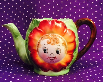 PY Ucagco Anthropomorphic Red Flower Girl Teapot from Japan circa 1950s