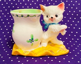 Enesco White Kitten with Pitcher Planter made in Japan circa 1950s