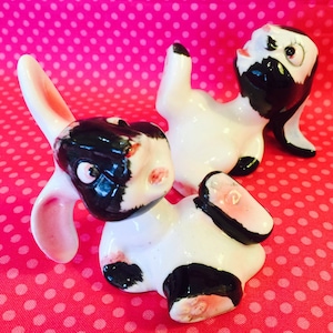 PY Anthropomorphic Silly Black and White Bunny Rabbits Salt and Pepper made in Japan circa 1950s