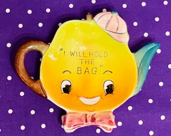 Napco Anthropomorphic Happy Pear with Hat Teapot Kettle Tea Bag Holder made in Japan circa 1950s