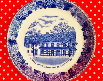 Staffordshire Salem Souvenir China Mini Plate featuring the Single Brothers House 1769-1786 made in England circa 1950s