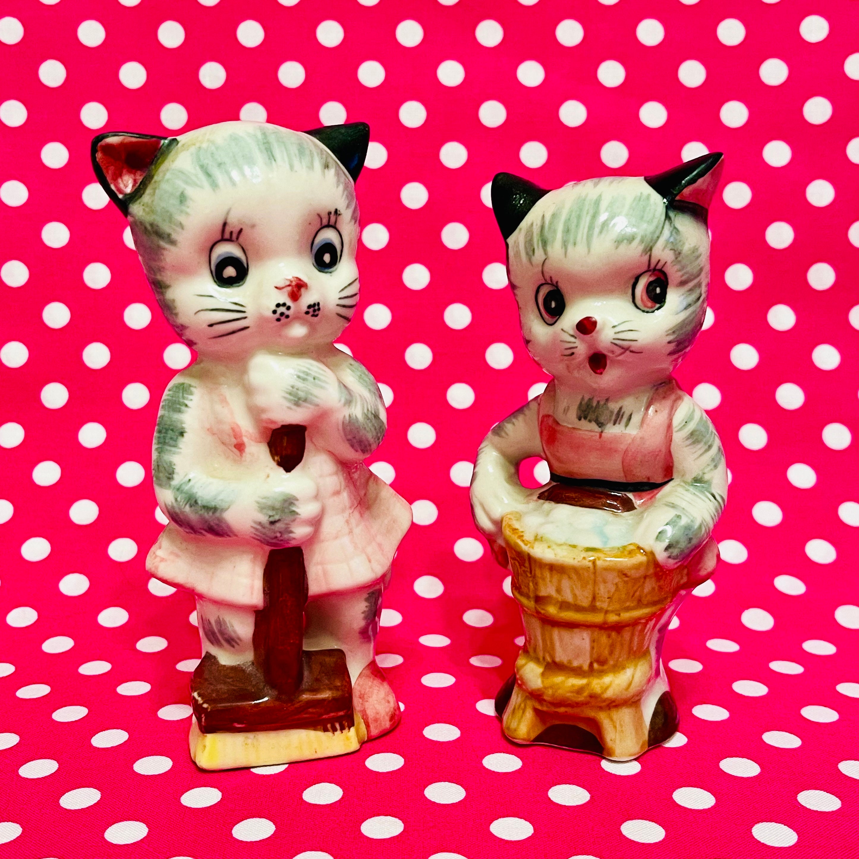 RESERVED FOR CINDY - Anthropomorphic Housework Cat Figurines Made