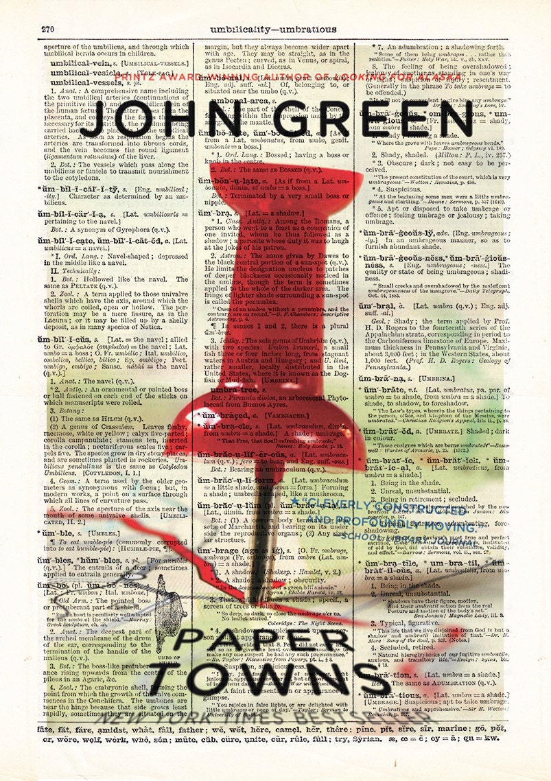 Paper Towns by John Green. Book Cover Art Print Etsy