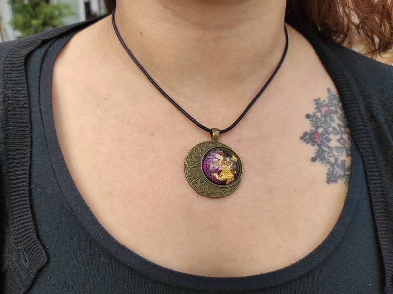 Moon necklace Alcohol ink pendant. Resin necklace