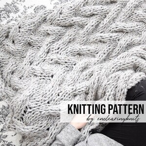Chunky Blanket Cable Pattern Knitting Throw Pattern Tricot extrême Couverture grise en tricot Modèle de tricot intermédiaire image 1