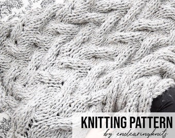 Chunky Blanket Cable Pattern - Knitting Throw Pattern - Extreme Knitting - Knit Grey Blanket - Intermediate Knitting Pattern