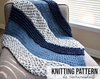 Chunky Blanket Pattern - Knitting Throw Pattern - Extreme Knitting - Knit Blue Gray Blanket - Beginner Knitting Pattern