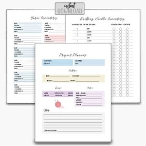 Printable Project Planner - 3 Pages - Knitting Needle + Yarn Inventory - Downloadable Template for Knitting Projects