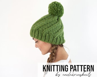 Cable Hat Pattern Knitting - Twisted Chunky Knit Cabled Pom-Pom Hat PATTERN - Intermediate Pom Pattern