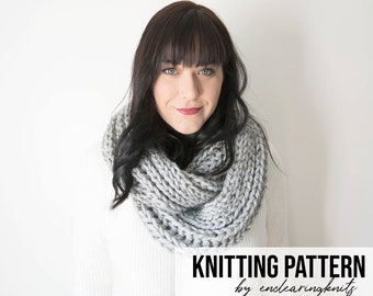 Knit Scarf Pattern - Chunky Knitted Infinity Cowl PATTERN - Ribbed Beginner Knitting Circle Scarf - Instant Download - The 'Curlew' Scarf