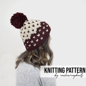 Knit Hat Pattern Knitted Fair Isle Double Brim Tuque - Beige Red Slouchy Beanie Hat Pattern
