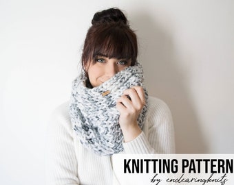 Knit Scarf Pattern - Chunky Knitted Infinity Cowl PATTERN - Ribbed Beginner Knitting Circle Scarf - Instant Download