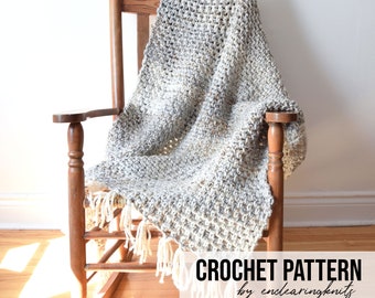 Chunky Blanket Pattern - Crochet Throw Pattern  - Crocheted Moss Gray Copper White Blanket - Beginner Crochet Pattern