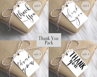Printable Tags - THANK YOU Set - Gift Tags - Gift Wrap Supplies - Business, Holiday, Anniversary, Typography - Digital Labels - DIY