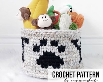 Crochet Dog Basket Pattern - Puppy Toy Storage - DIY Tapestry Crochet Tutorial - Doggy Stuffed Animal Bin