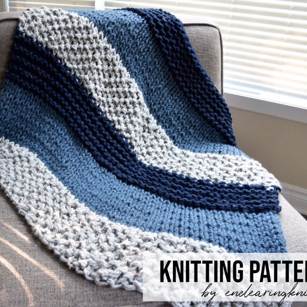 Chunky Blanket Pattern - Knitting Throw Pattern - Extreme Knitting - Knit Blue Gray Blanket - Beginner Knitting Pattern