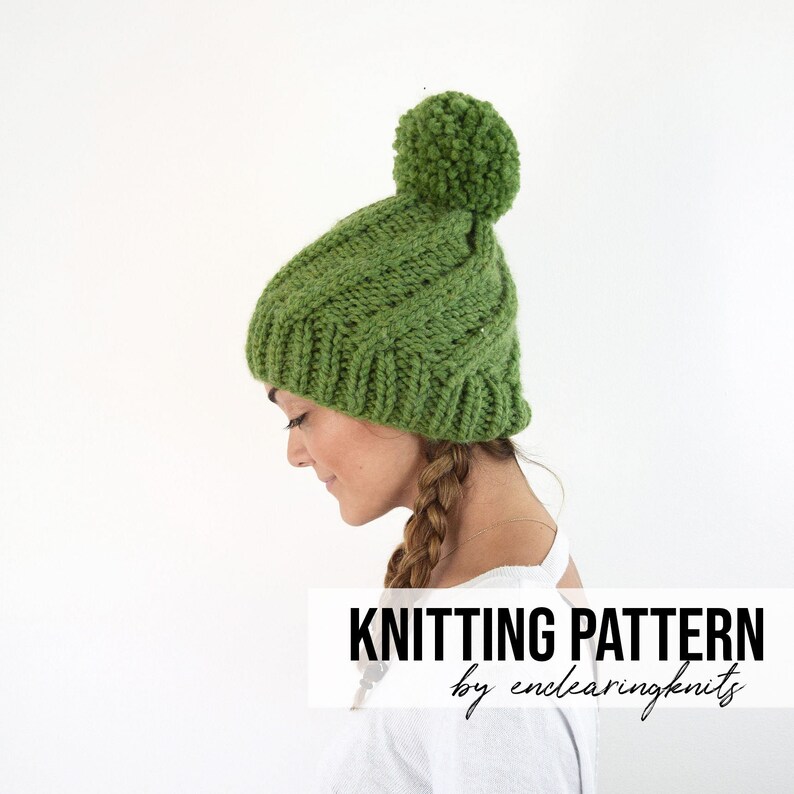 Cable Hat Pattern Knitting Twisted Chunky Knit Cabled Pom-Pom Hat PATTERN Intermediate Pom Pattern image 1