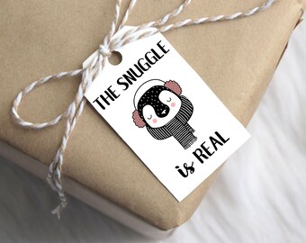 Printable Tags - Gift Tags - The Snuggle Is Real - Gift Wrap Supplies - Holiday, Anniversary, Business, Penguin - Digital Labels - DIY