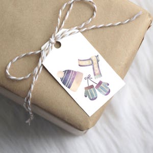 Afdrukbare Tags - Cadeaukaartjes - Aquarel Gebreid - Cadeaupapierbenodigdheden - Vakantie, Hoed, Sjaal, Wanten, Zakelijk, Gebreide artikelen - Digitale etiketten - DIY