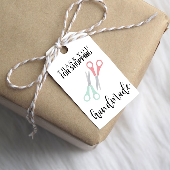 Printable Tags - Thank You For Shopping Handmade - Gift Tags - Small Business Wrapping Supplies - Scissors - Digital Labels - DIY